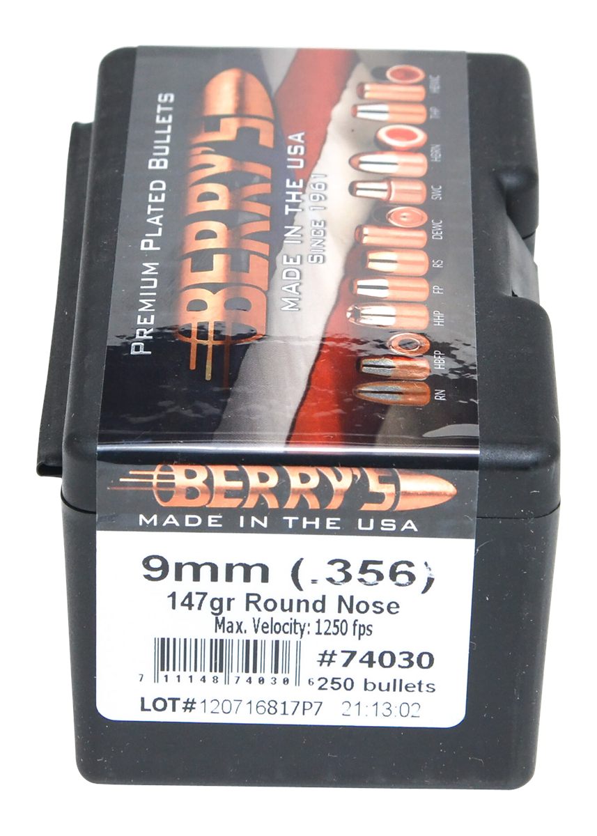 Berrys Manufacturing Superior Plated Pistol Bullets 9mm .356in 147 gr RN 25