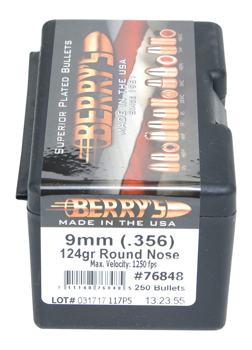 Berrys Manufacturing Superior Plated Pistol Bullets 9mm .356in 124 gr RN 25