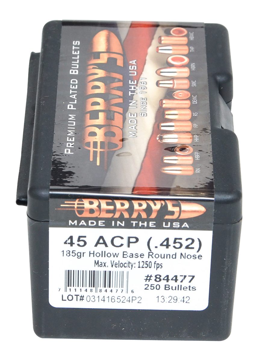Berrys Manufacturing 84477 Superior Pistol 45 Cal 185gr Hollow Base Round N