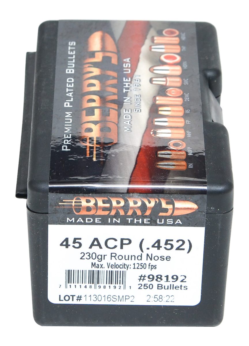 Berry's Superior Plated Pistol Bullets .45 cal .452in 230 gr RN 250/ct