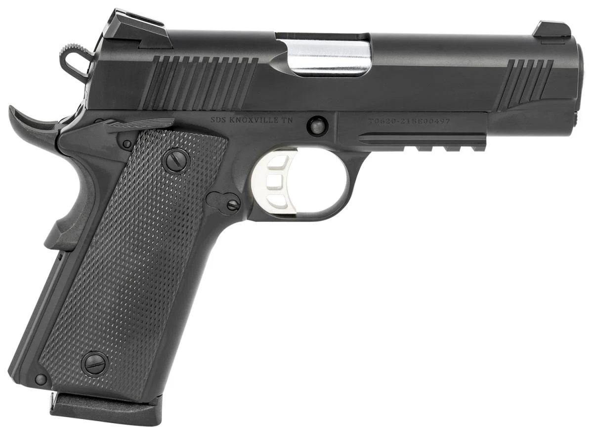 Tisas 1911 45ACP 4.25in Black, Rail, Rubber, ENH, 2-8RD