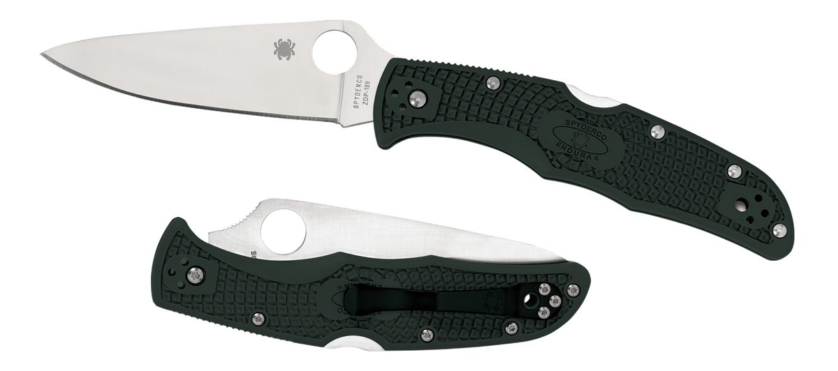 Spyderco C10FPGR Endura 4 Lightweight 3.75in Folding Clip Point Plain VG-10
