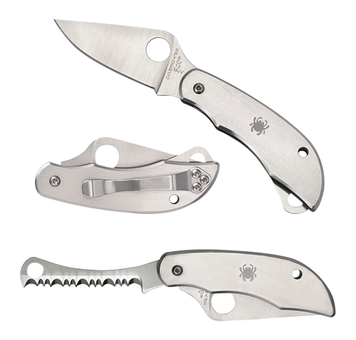 Spyderco C176P S Clipitool Silver Stainless Steel Folding 8 Cr13 MoV SS 4.5