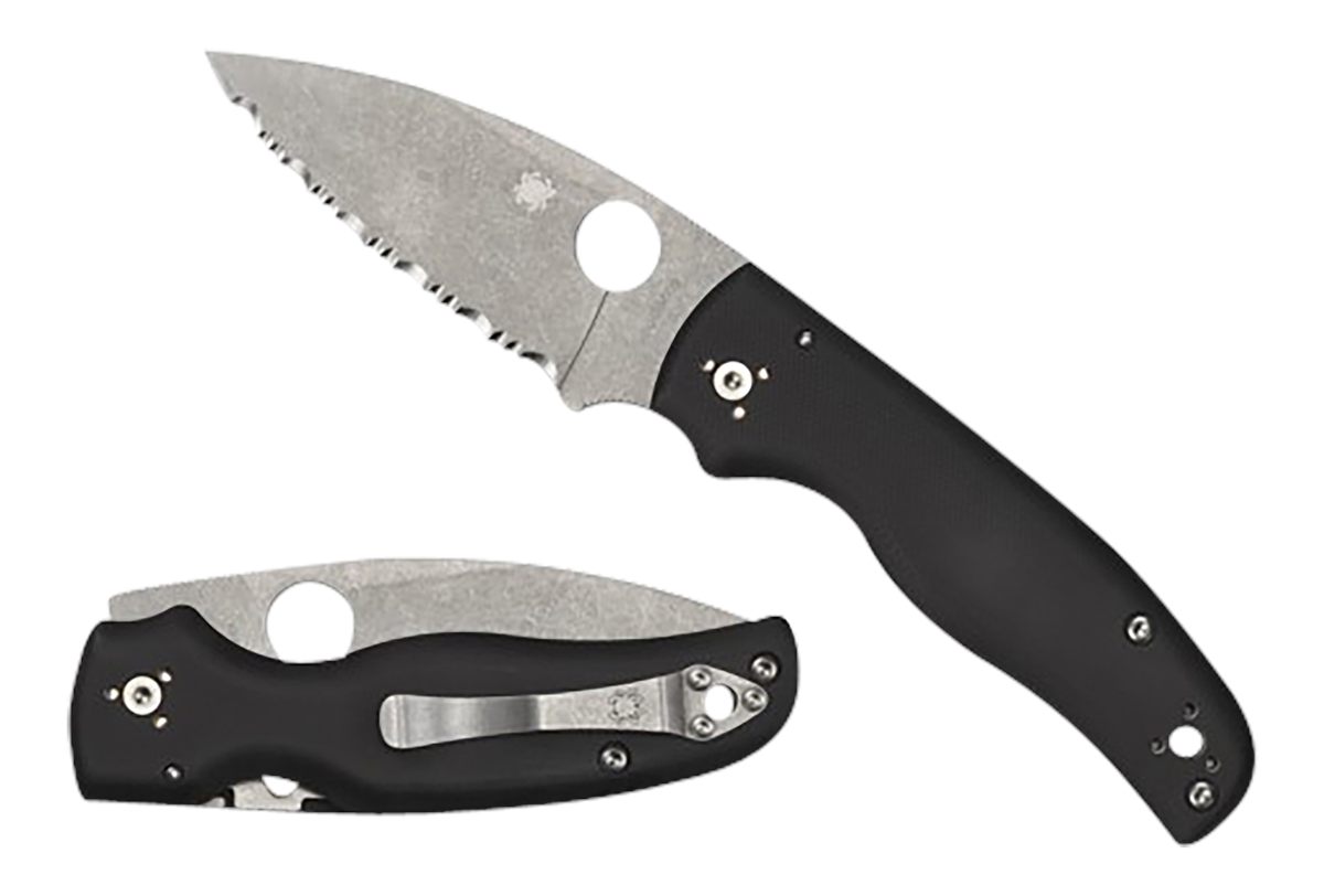 Spyderco C229GS Shaman 3.58in Folding Serrated Stonewashed CPM S30V SS Blad