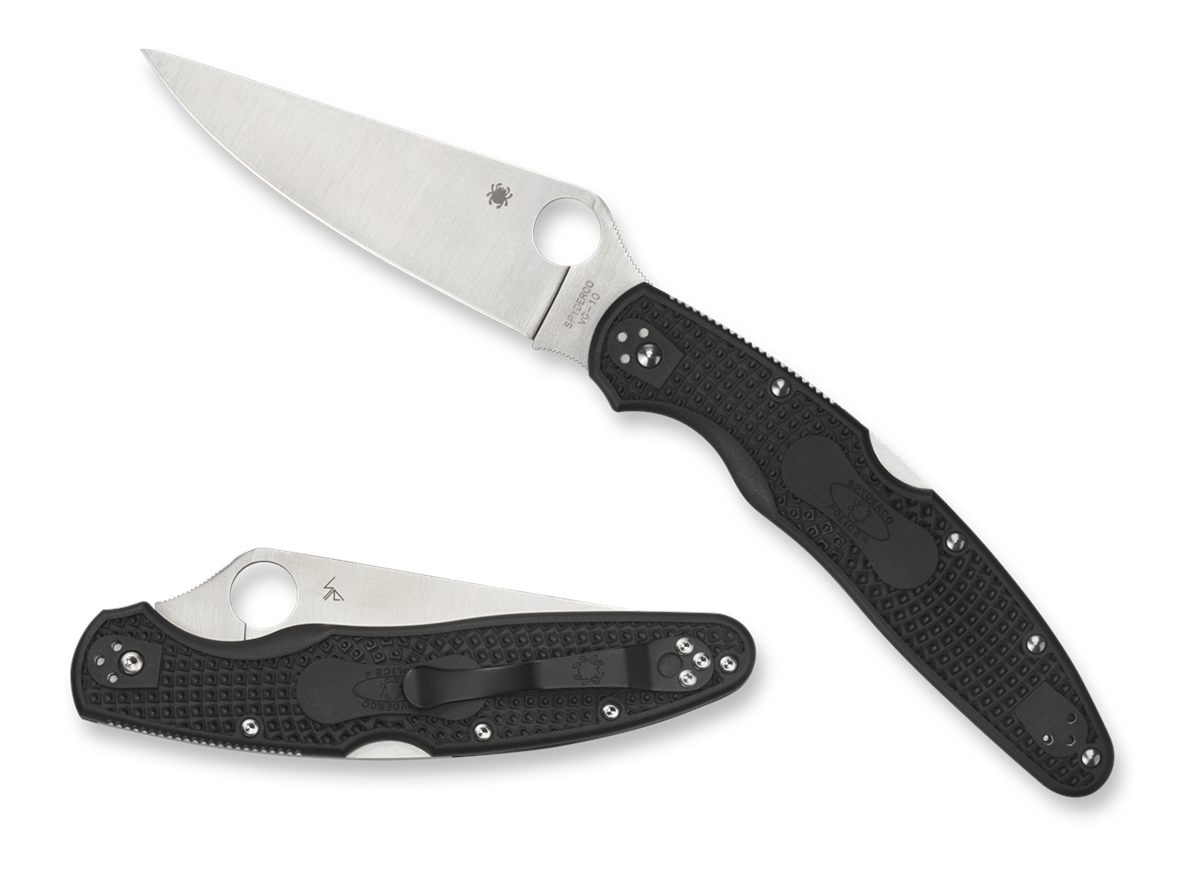 Spyderco C07PBK4 Police 4 Lightweight 4.39in Folding Plain Satin VG-10 SS B