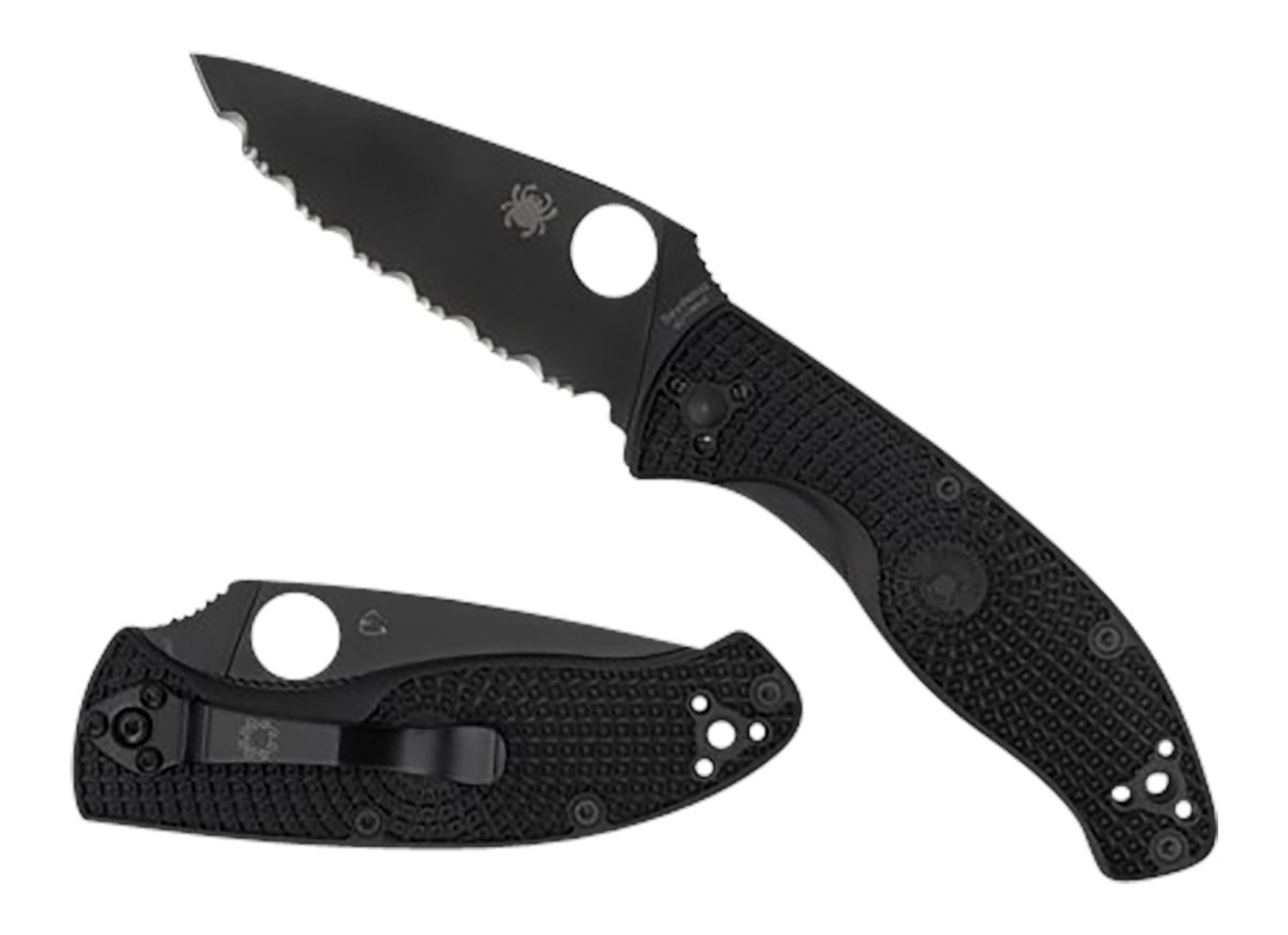 Spyderco C122PSBBK Tenacious Lightweight 3.39in Folding Part Serrated Black