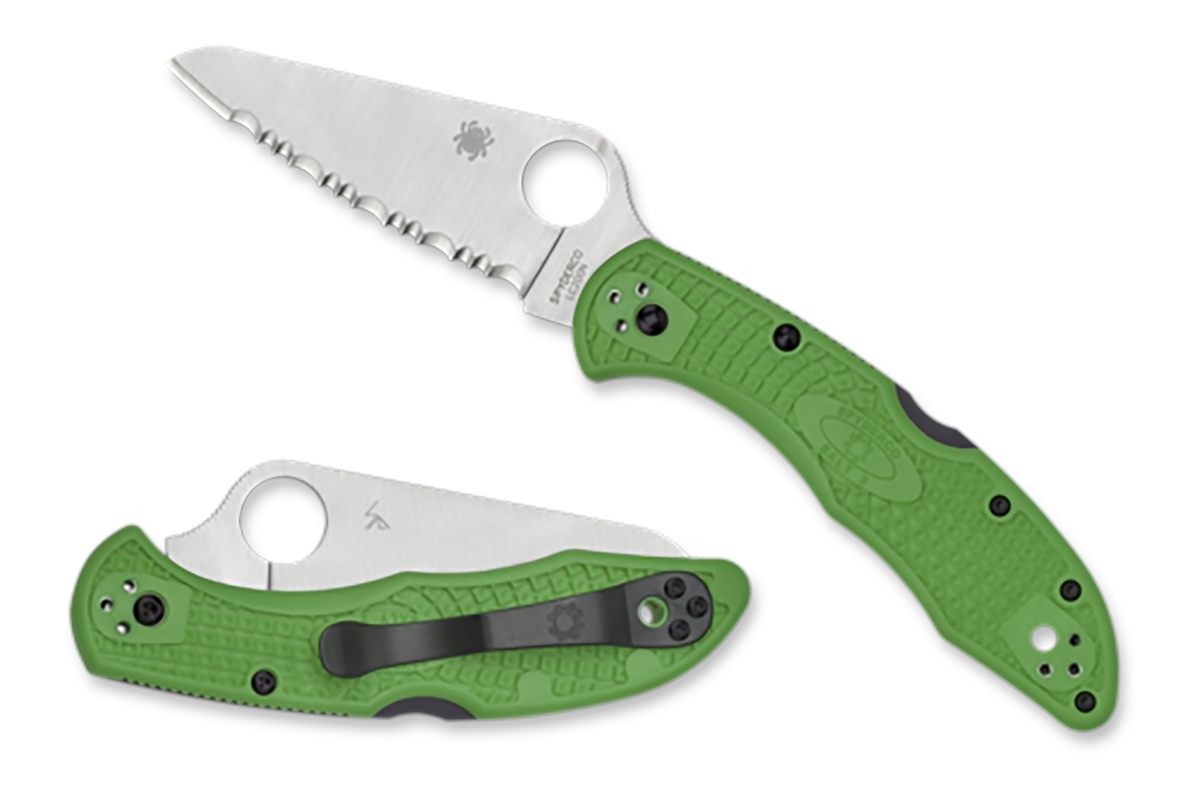Spyderco Salt 2 3in Folding Clip Point Serrated H1 Steel Blade Green Bi-Dir