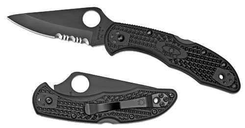 Spyderco C11PSBBK Delica 4 Lightweight 2.88in Folding Part Serrated Black T