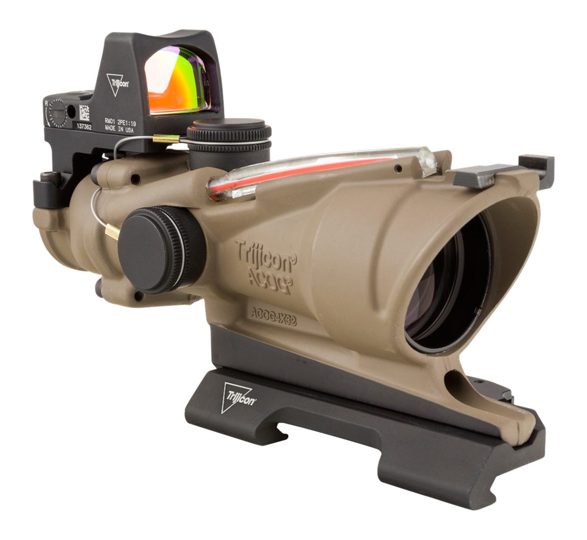 Trijicon 100553 ACOG Ecos Combo Flat Dark Earth 4x32mm Illuminated Red Cros