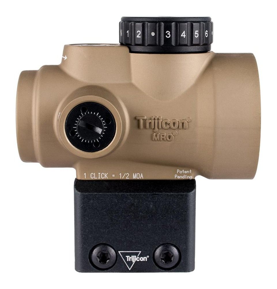 Trijicon 2200328 MRO SD Coyote Tan 1x25mm 2 MOA Red Dot Reticle Lower 1/3 C view 3