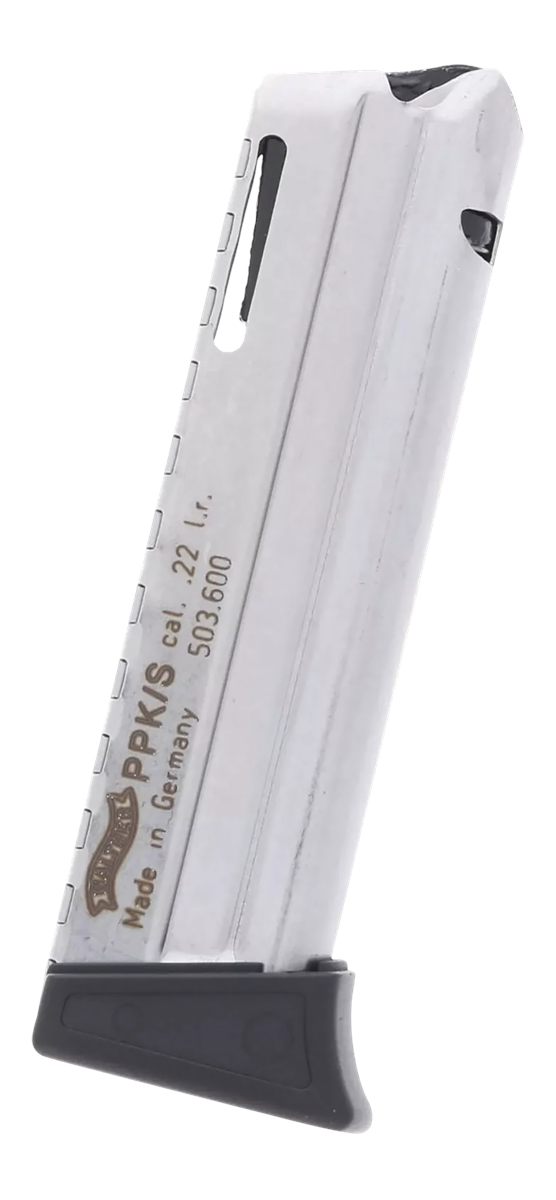 Walther PPK/S Handgun Magazine w/Finger Rest Steel Nickel Plated .22 LR 10/