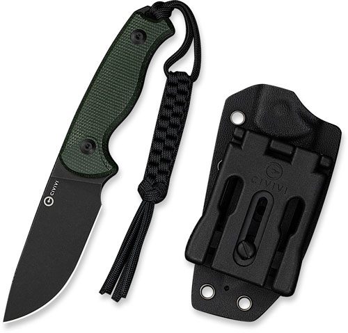 Civivi Knife Timberbark 3.2in Fixed Green Micarta/BLK Stnwsh view 2
