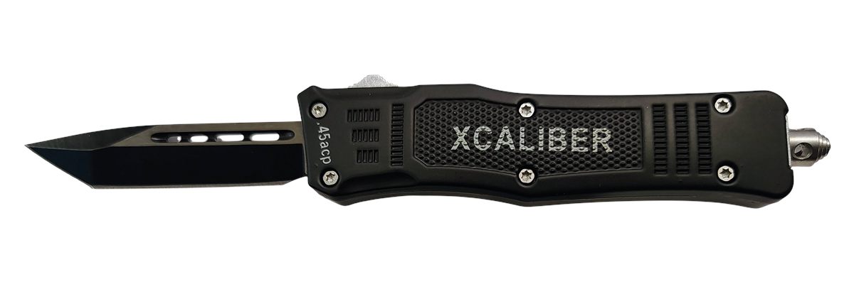 Xcaliber Knife Company 45 ACP Small 2.75in OTF Tanto Plain Black 440C SS Bl