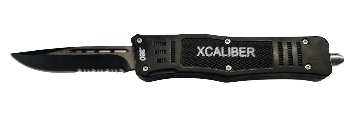 Xcaliber Knife Company 380 ACP Medium 3.25in OTF Part Serrated Black 440C S