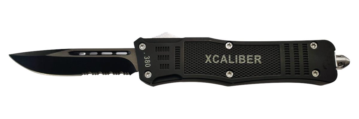 Xcaliber Knife Company 380 ACP Large 3.80in OTF Part Serrated Black 440C SS