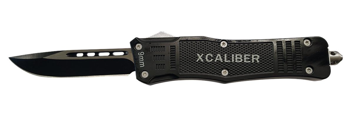 Xcaliber Knife Company 9mm Large 3.80in OTF Drop Point Black 440C SS Blade