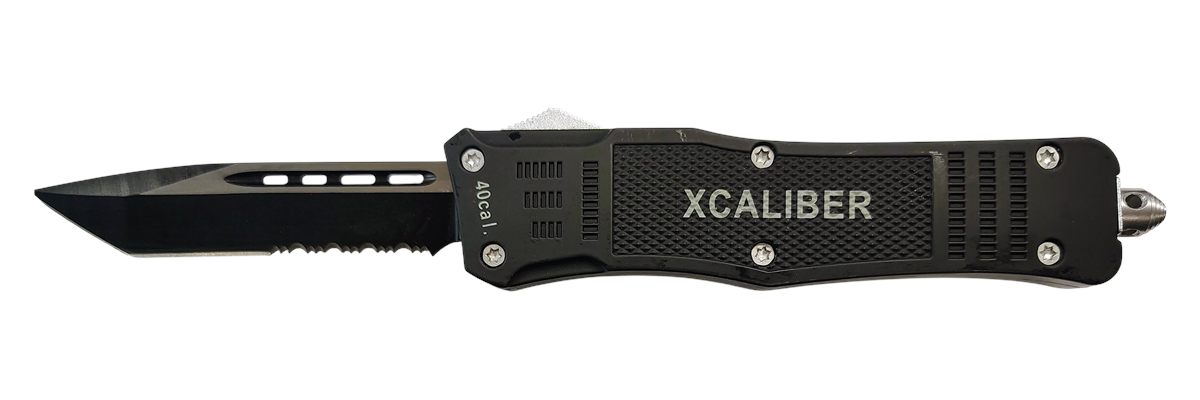 Xcaliber Knife Company 40 Cal Large 3.80in OTF Tanto Part Serrated Black 44
