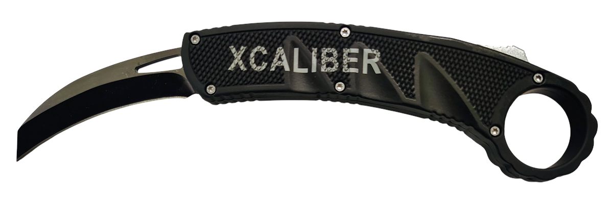 Xcaliber Knife Company Karambit 3in OTF Reverse Tanto Plain Black 440C SS B