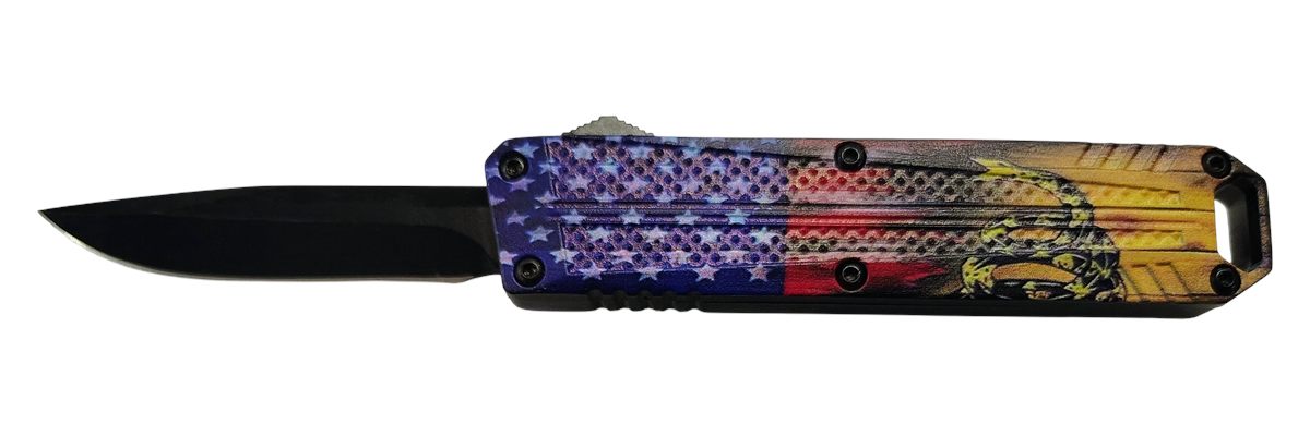 Xcaliber Knife Company Don't Tread on Me Small 2.75in OTF Drop Point Plain