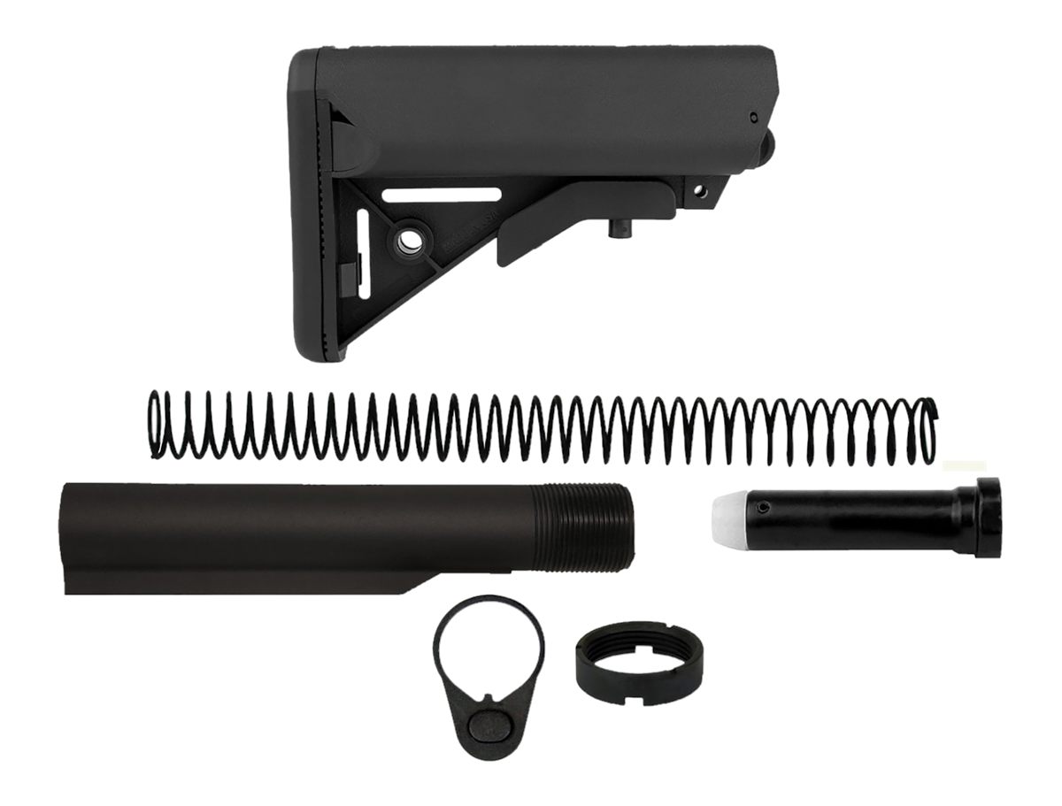 TacFire Mil-Spec Buffer Tube Kit with Stock and Buttpad for AR-15 Black