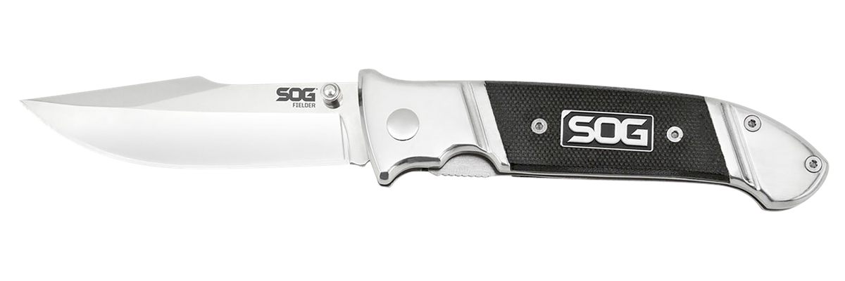 SOG Fielder 3.30in Folding Clip Point Plain Satin 7 Cr17 MoV SS Blade Black