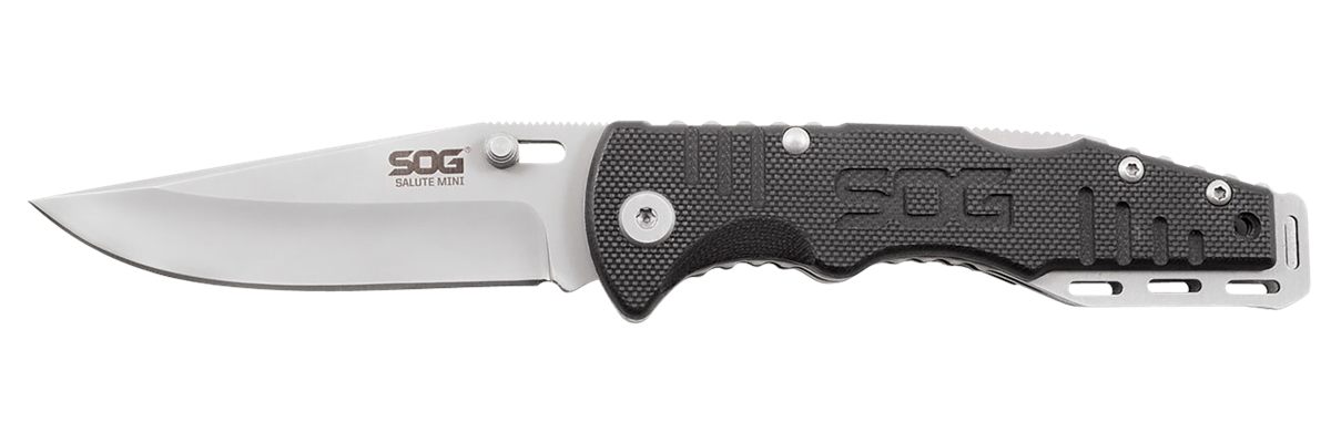 SOG Knives Salute Mini 3.10in Folding Clip Point Plain Bead Blasted 8 Cr13