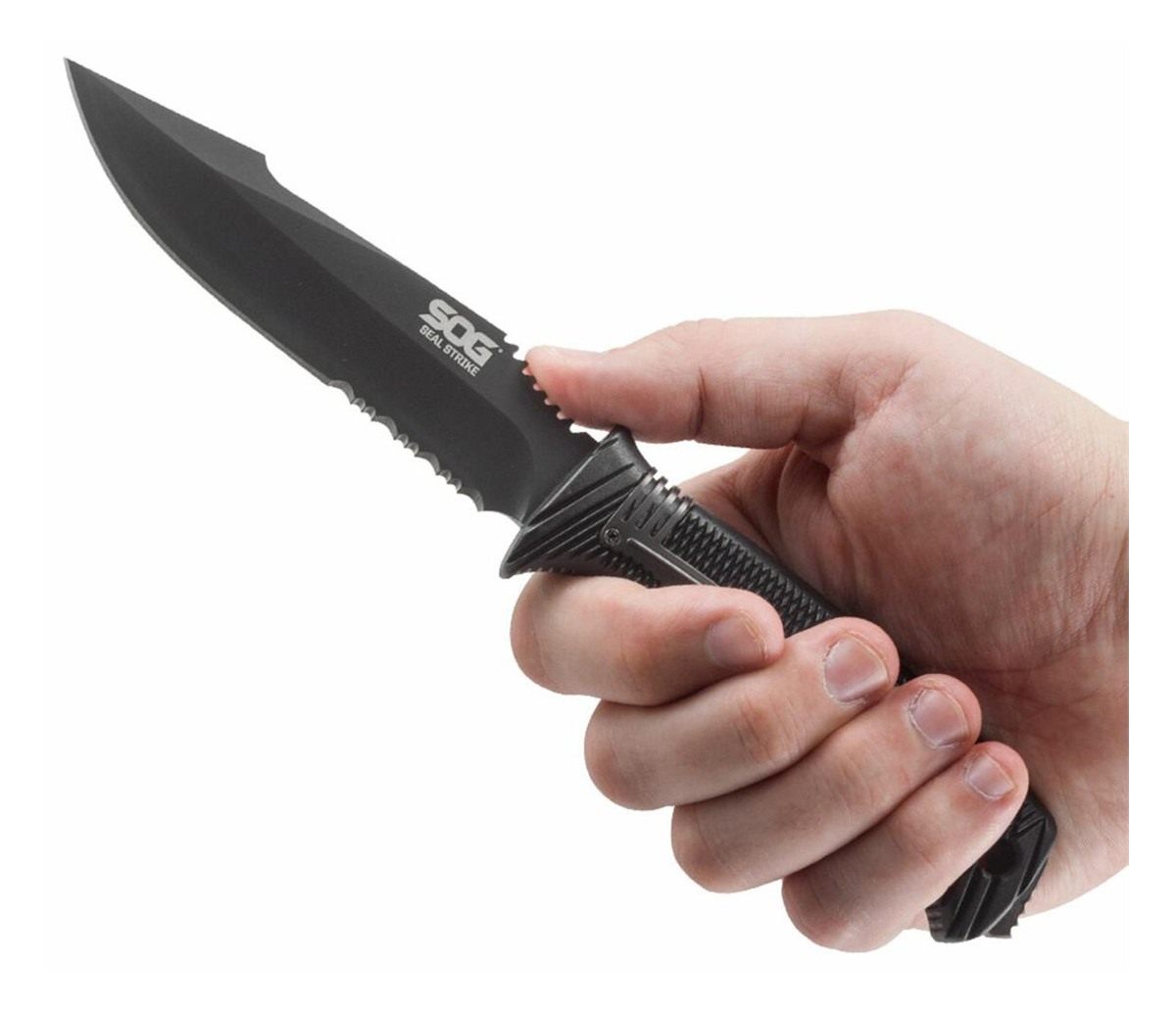 SOG Knives Seal Strike 4.90in Fixed Clip Point Part Serrated AUS-8A SS Blad view 4