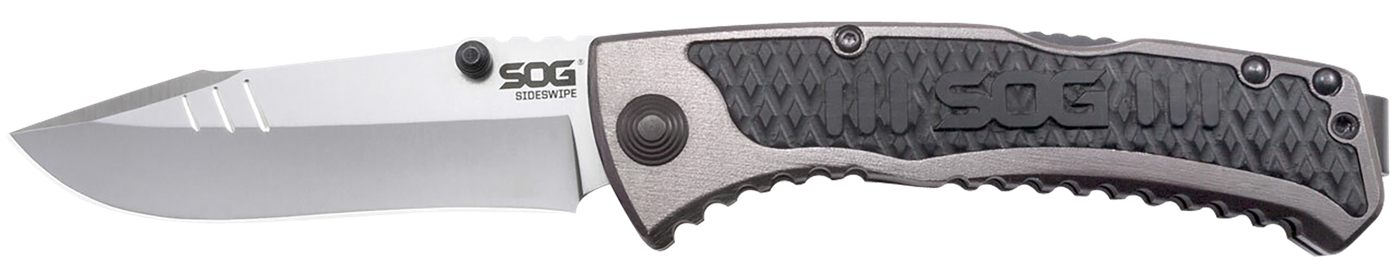 SOG Knives Sideswipe 3.40in Folding Clip Point Plain Bead Blasted 7 Cr15 Mo