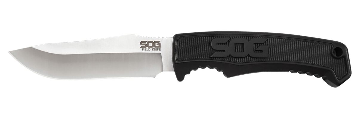 SOG Knives Field 4in Fixed Clip Point Plain Satin 7 Cr17 MoV SS Blade Black