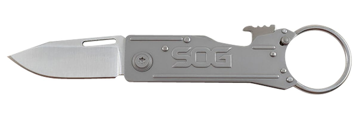 SOG Knives KeyTron 1.80in Folding Plain Clip Point Grey 5 Cr13 MoV SS Blade