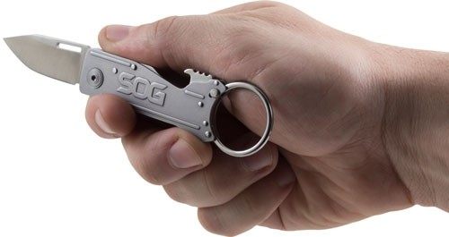 SOG Knives KeyTron 1.80in Folding Plain Clip Point Grey 5 Cr13 MoV SS Blade view 2