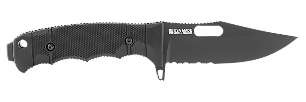 SOG Knives Seal FX 4.30in Fixed Clip Point Part Serrated Black Cerakote CPM view 2