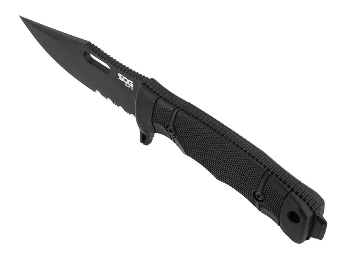 SOG Knives Seal FX 4.30in Fixed Clip Point Part Serrated Black Cerakote CPM view 3