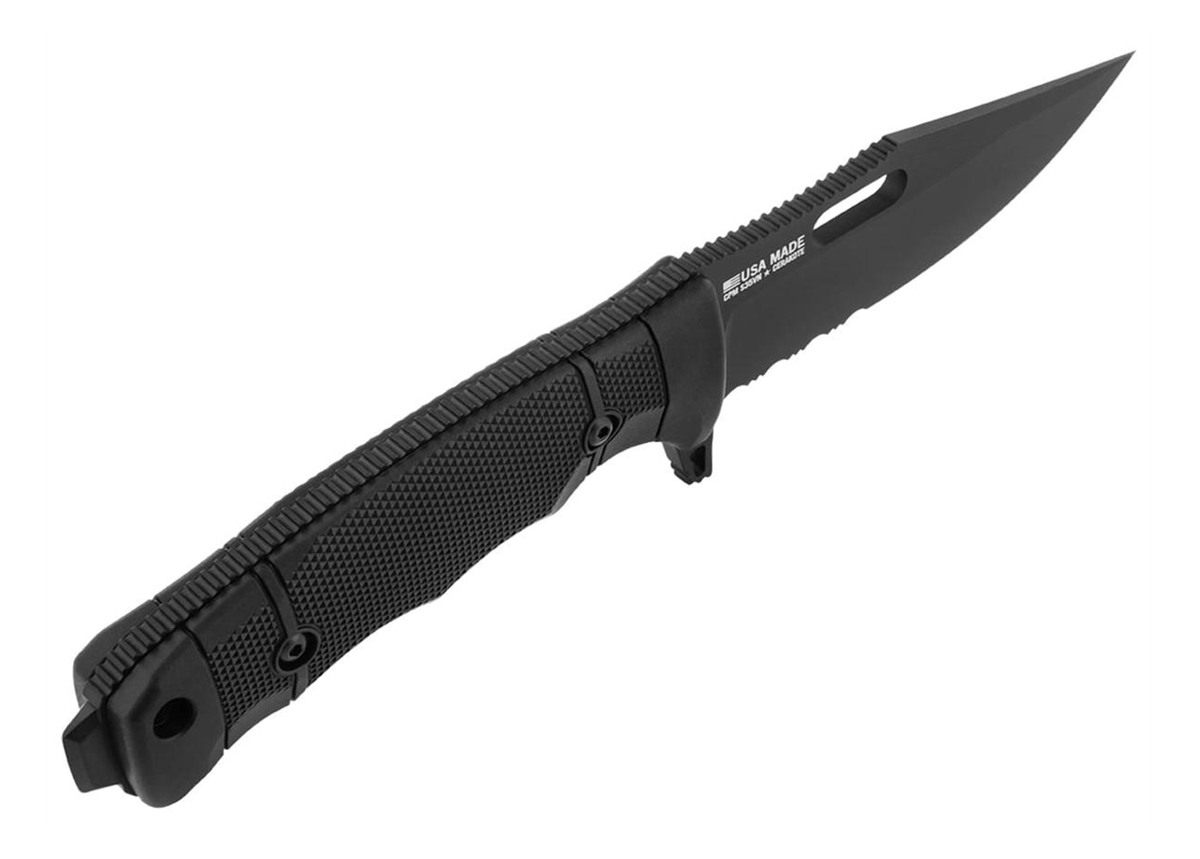 SOG Knives Seal FX 4.30in Fixed Clip Point Part Serrated Black Cerakote CPM view 4