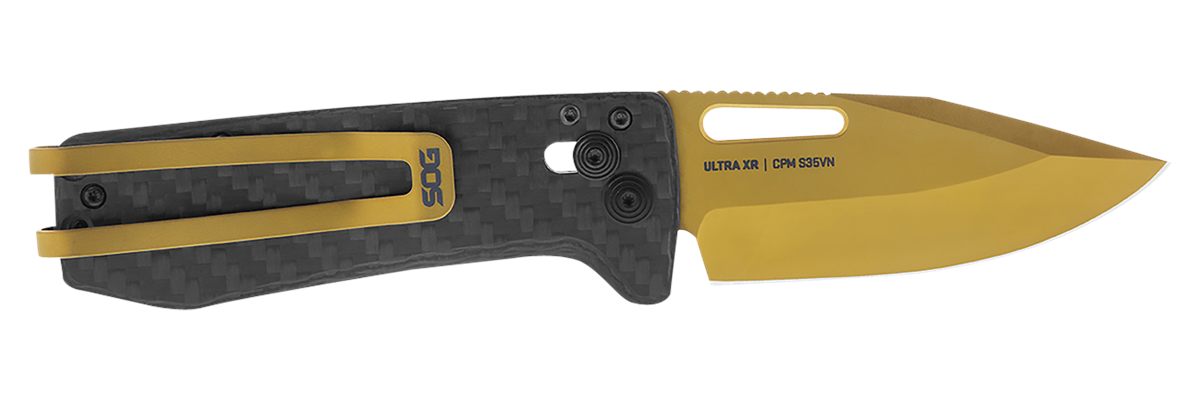 SOG Knives Ultra XR 2.80in Folding Clip Point Plain Gold TiNi Cryo S35NV St
