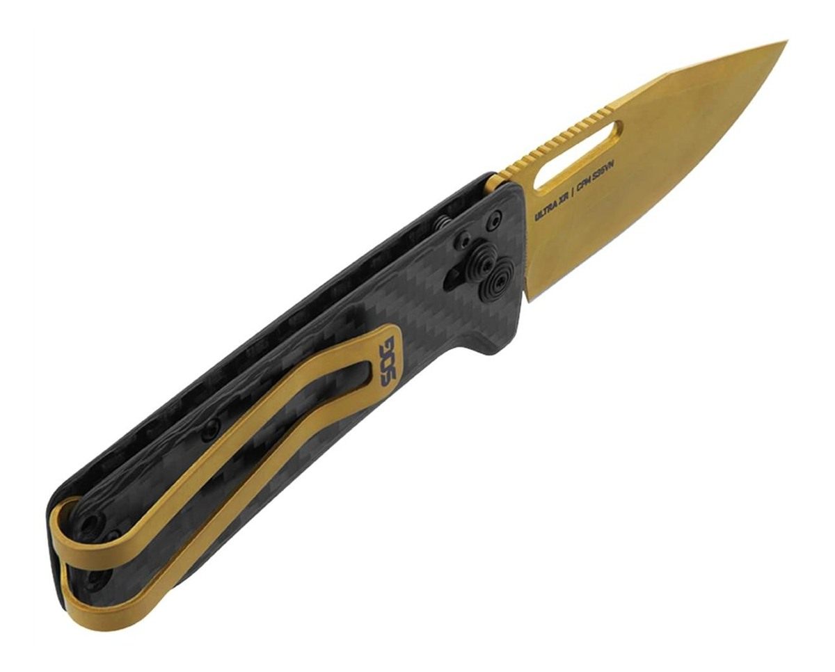 SOG Knives Ultra XR 2.80in Folding Clip Point Plain Gold TiNi Cryo S35NV St view 2