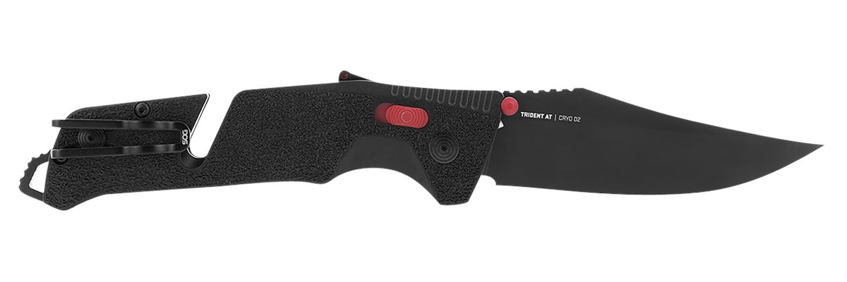 SOG Knives Trident AT 3.70in Folding Clip Point Plain Black TiNi Cryo D2 St