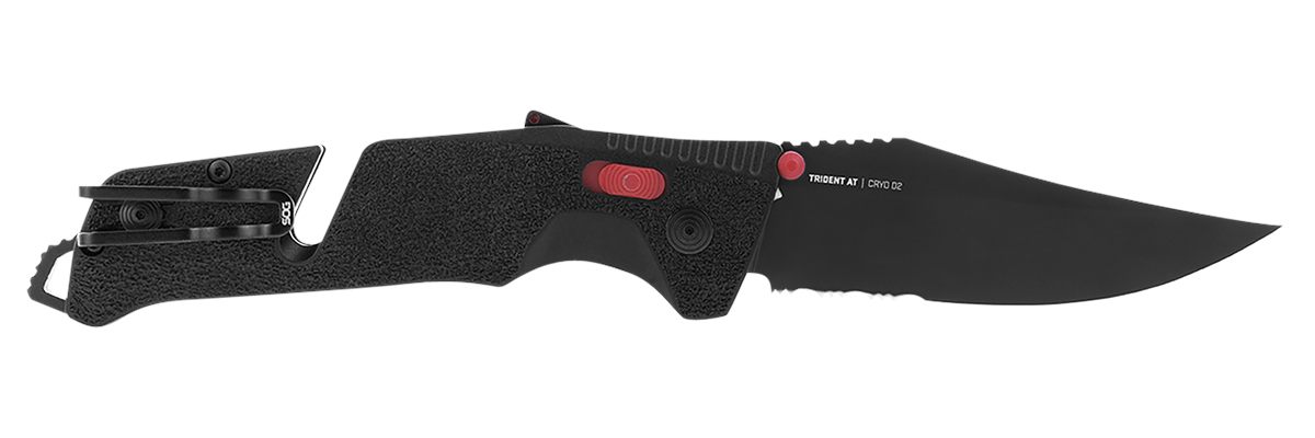 SOG Knives Trident AT 3.70in Folding Clip Point Part Serrated Black TiNi Cr