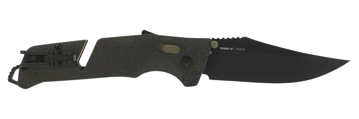 S.O.G SOG11120341 Trident AT 3.70" Folding Clip Point Plain Black TiNi Cryo D2 Steel Blade/Olive Drab w/FDE Accents GRN Handle Features Line Cutter/Glass Breaker
