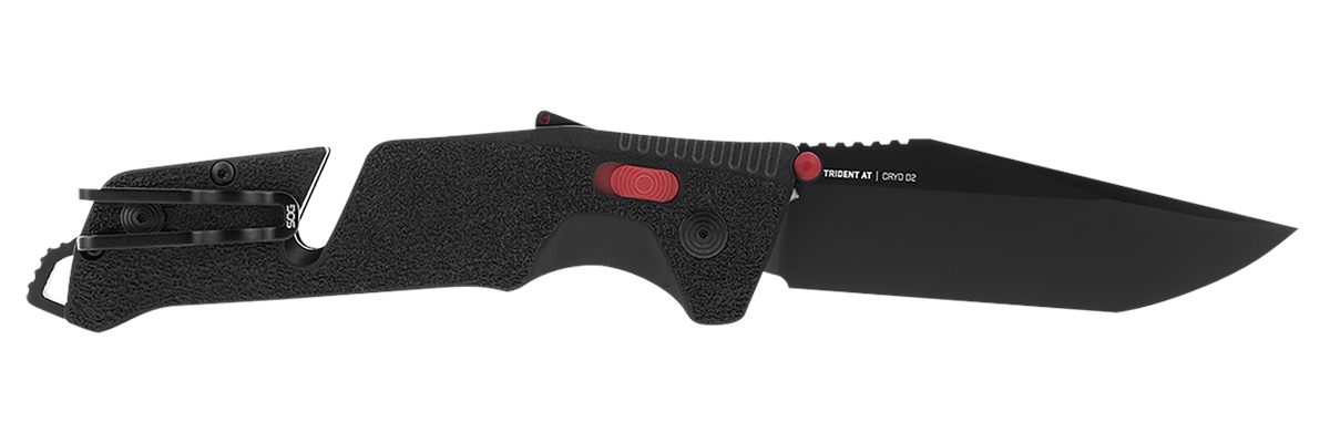 SOG Knives Trident AT 3.70in Folding Tanto Plain Black TiNi Cryo D2 Steel B
