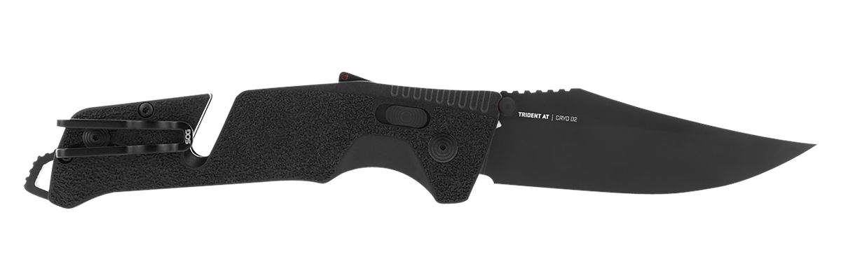 SOG Knives Trident AT 3.70in Folding Clip Point Plain Black TiNi Cryo D2 St