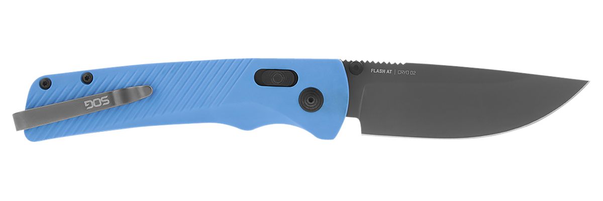 SOG Knives Flash AT 3.45in Folding Plain TiNi Cryo D2 Steel Blade/Civic Cya