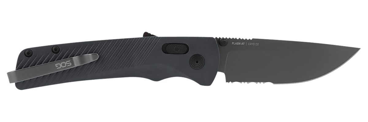 SOG Knives Flash AT 3.45in Folding Part Serrated TiNi Cryo D2 Steel Blade/