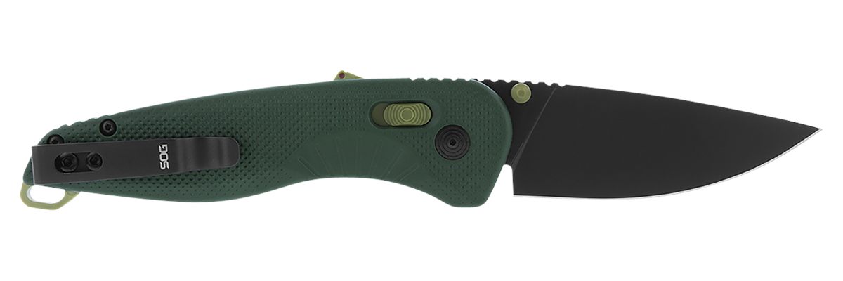 SOG Knives Aegis AT 3.13in Folding Drop Point Plain Black TiNi Cryo D2 Stee
