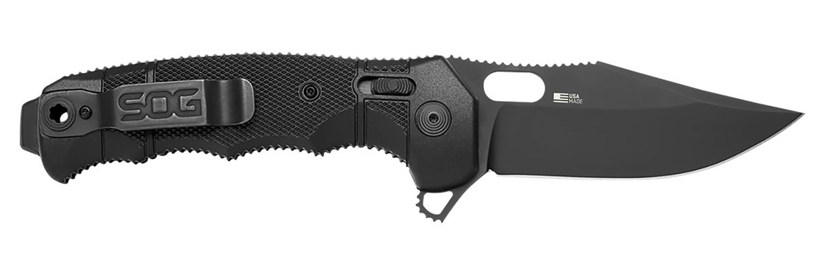 SOG Knives Seal XR 3.90in Folding Clip Point Plain Black Cerakote S35VN SS