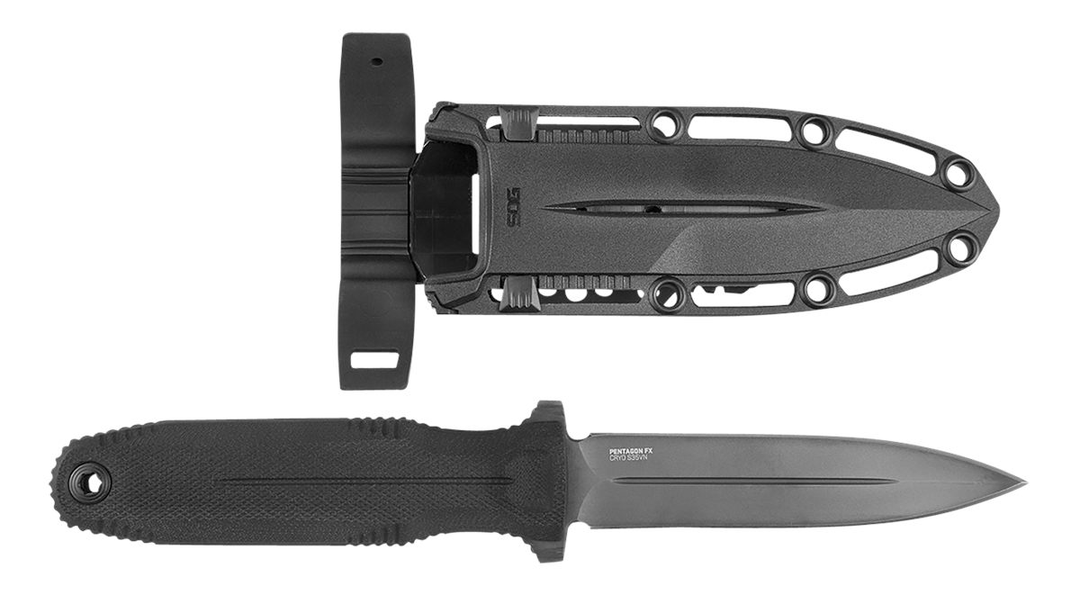 SOG Knives Pentagon FX 4.77in Fixed Spear Point Plain Black Titanium Nitrid
