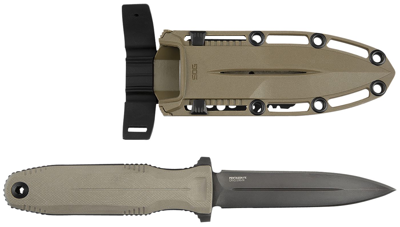 SOG Knives Pentagon FX 4.77in Fixed Spear Point Plain Black Titanium Nitrid