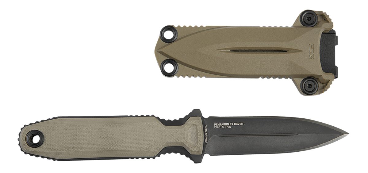SOG Knives Pentagon FX Covert 3.41in Fixed Spear Point Plain Black Titanium