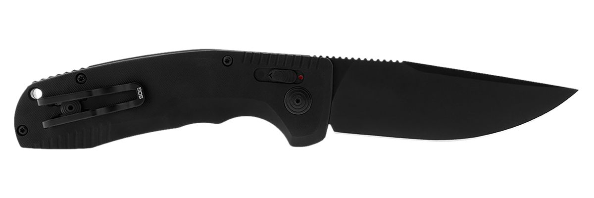 SOG Knives Auto 3.43in Folding Plain Black TiNi Cryo D2 Steel Blade Micro-T