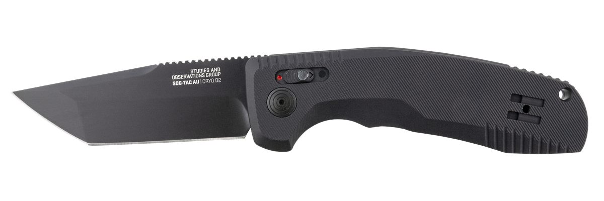 SOG Knives Auto 3.43in Folding Tanto Plain Black TiNi Cryo D2 Steel Blade M